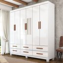 Ver imagem 1 de Guarda-roupa Solteiro Aria 6 Portas 6 Gavetas com Pés e Espelho Branco - Pnr Móveis