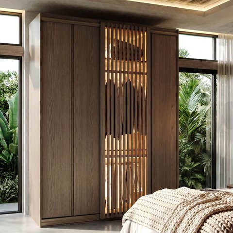 Guarda Roupas Solteiro 182cm Seringal c/LED CabeCasa MadeiraOriginals Marrom/Nogal