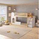 Ver imagem 1 de Beliche Montessoriana com Janela, LED e Escada Lateral New Garden Casatema MadeiraOriginals Marrom/Branco