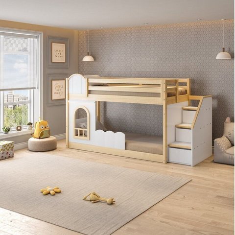 Beliche Montessoriana com Janela, LED e Escada Lateral New Garden Casatema MadeiraOriginals Marrom/Branco