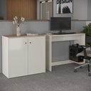 Ver imagem 1 de Conjunto de Escritório 2 Peças Noruega Office Mesa e Aparador Buffet - Via Nossa - Off White e