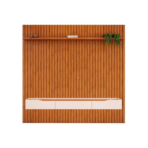 Rack Bancada C/ Painel P/ Tv até 85 Pol Pratic Ripado 3 Gavetas 250x240cm Bali - Dj Móveis