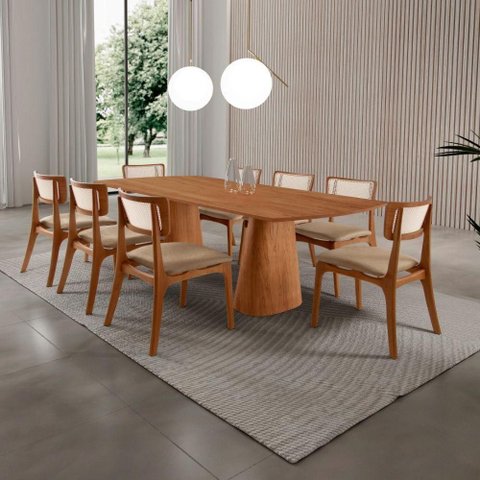 Conjunto de Jantar Noronha 8 Lugares Tampo MDF Imbuia 220cm Mobillare