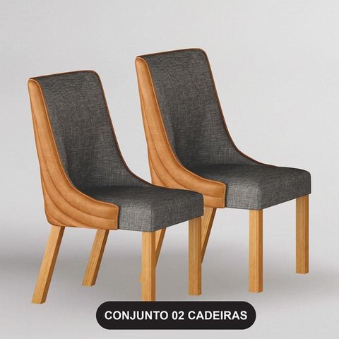 Cadeira para Mesa de Jantar Belle Kit 2 Peças Sintético Terracota e Linho Cinza Cinamomo - Leifer