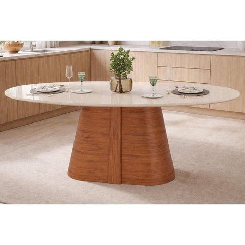 Mesa Jantar Ryze Tampo c/Vidro Oval 183cm Fre/Off DJ Móveis