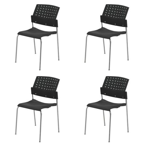 Kit 4 Cadeiras para Escritório Fixa Empilhável Hotel Auditório Movie Preto/Cromado