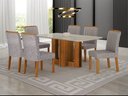 Ver imagem 7 de Conjunto Sala de Jantar Sofia 1,60m Tampo Vidro Off com 6 Cadeiras Jade Cinamomo/Linho Cinza