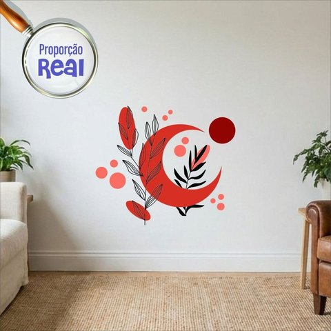 Adesivo Floral Boho Vermelho Estilo Nórdico 80x68 Minimalista Mod.05