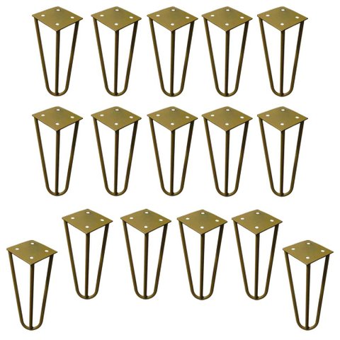Kit 16 Pés de Metal 15 CM Hairpin Legs Mesas de Centro Puffs Dourado
