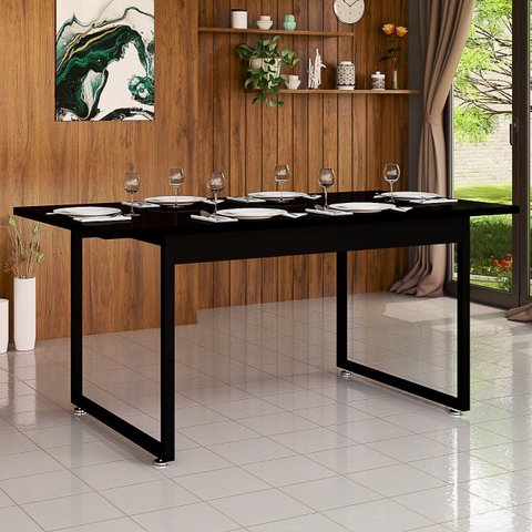 Mesa de Jantar Retangular 160x80 para Sala de Jantar e Restaurante Base de Ferro Estilo Industrial