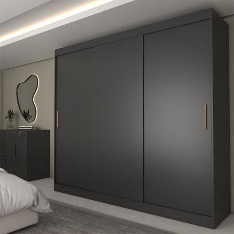 Guarda-roupa Casal Columbia 3 Portas 2 Gavetas 100% Mdf Preto - Panorama Móveis