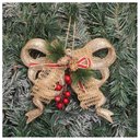 Ver imagem 2 de Kit 2 Enfeite Pendente Natalino Laço Dourado com Brilho Natal 18cm