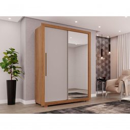 Guarda Roupa com Espelho 2 Portas 2 Gavetas Panamá Salleto Cinamomo/off White - 9