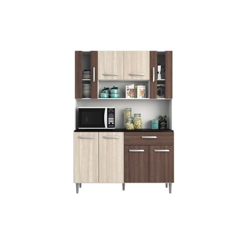 Kit Cozinha 8 Portas 1 Gaveta Livia Branco/Rovere/Amêndoa - FdECOR