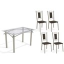 Ver imagem 1 de Conjunto: Mesa Sala Jantar Elba C/ Tampo de Vidro 120cm e 4 Cadeiras Florença Niquel - Courano