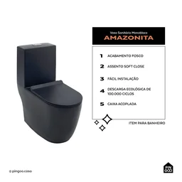 Vaso Sanitário Monobloco Amazonita Pingoo.casa - Preto Fosco - 2