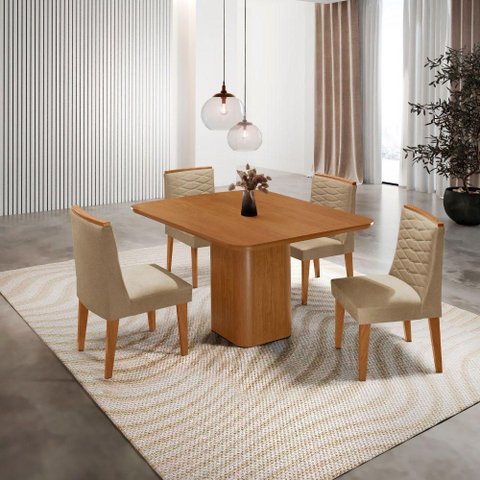 Mesa de Jantar Eloise Canto Copo 4 Cadeiras Moderna Mobília Turim 07/naturale