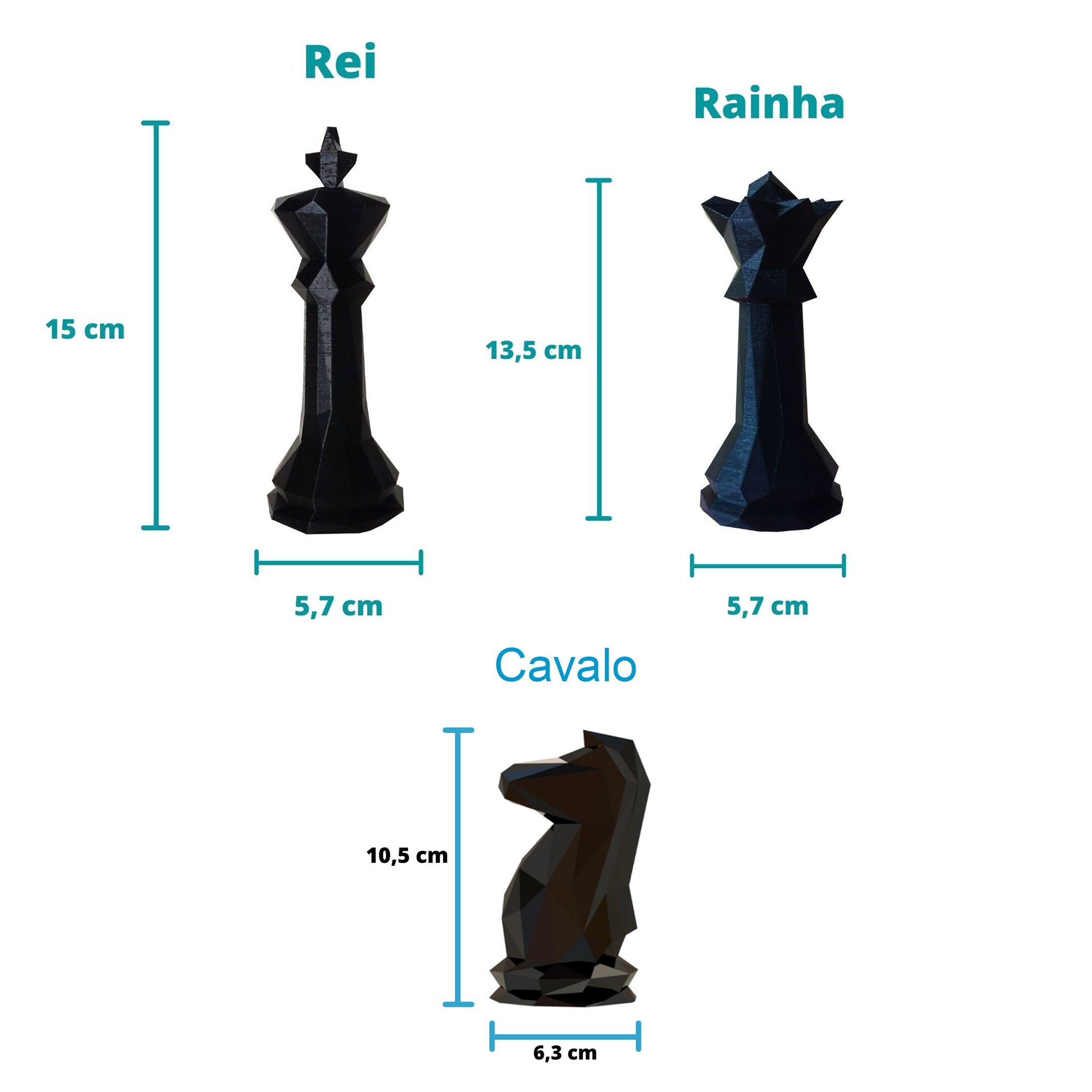 Decoração Peças De Xadrez Preto Rei Rainha E Cavalo Escultura