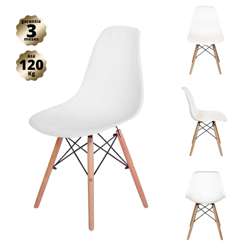 Kit de 4 Cadeiras Eames Branca - Base Madeira Natural