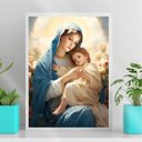 Ver imagem 2 de Quadro Maria Com Menino Jesus 24x18cm - com vidro:Madeira branca