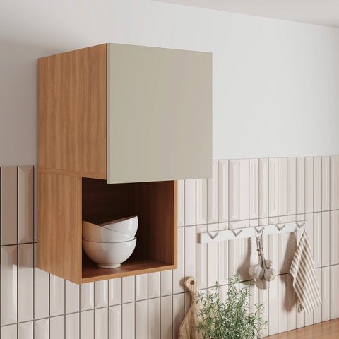 Armário Aéreo 1 Porta com Nicho 40cm Aroeira CabeCasa MadeiraOriginals Cinza/Sereno/Cedro