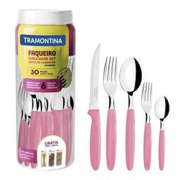 Faqueiro Tramontina Inox com Pote Plástico Ipanema 30 Pç Rosa - 1