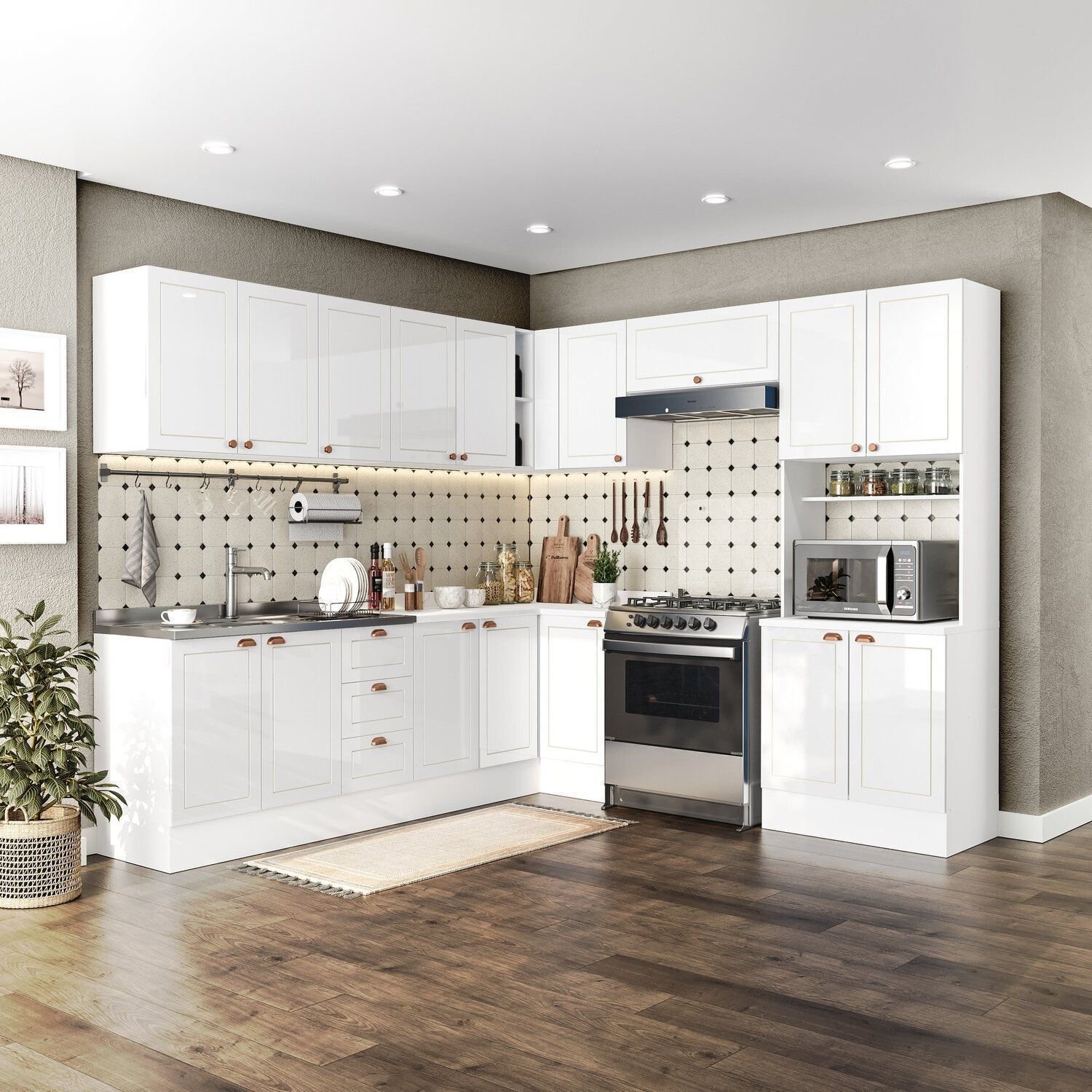 【Gemix9】ペローナspモリアsp セット Cozinha Completa Modulada 9 Peças com Rodapé Pérola Yescasa Branco