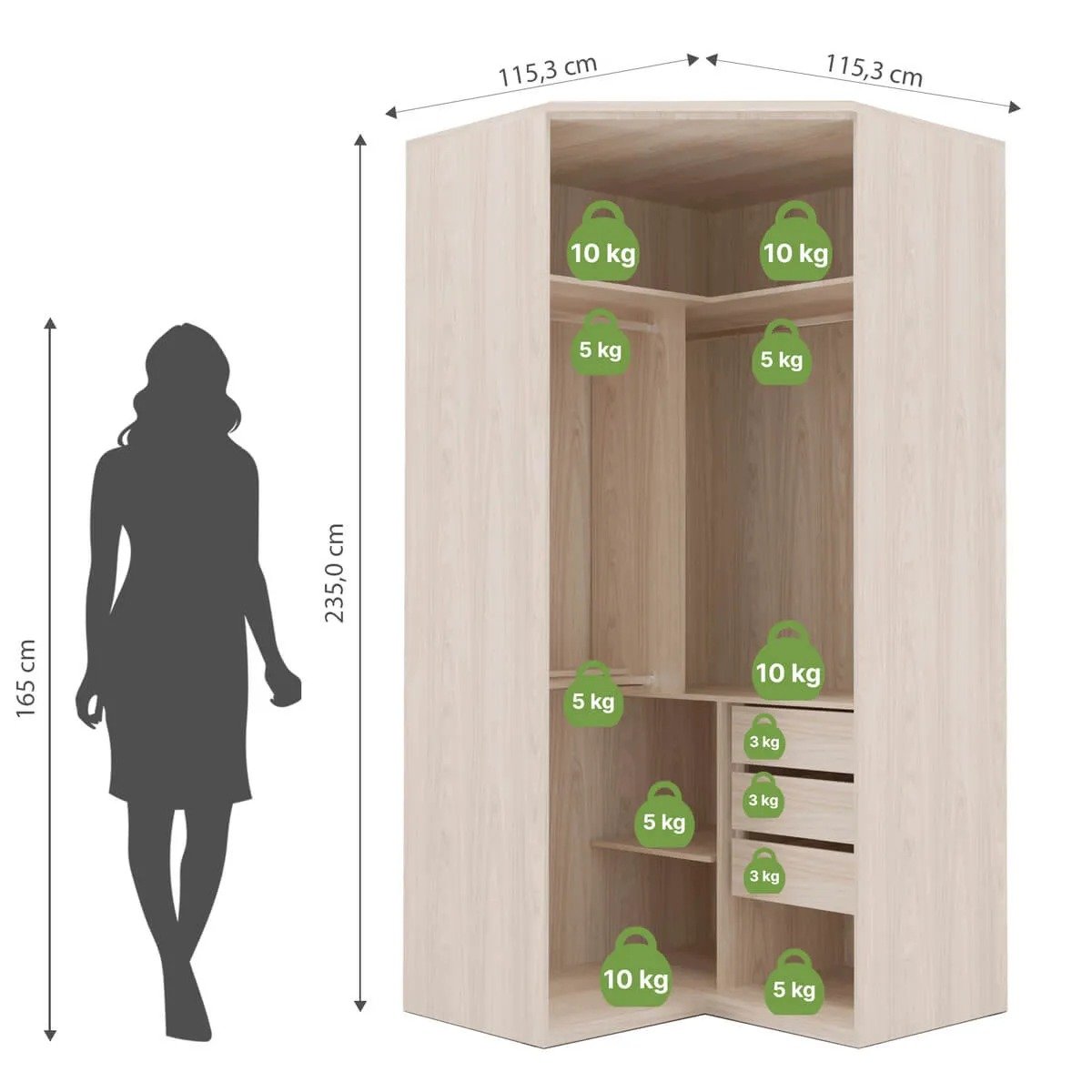 Guarda Roupa Casal Modulado 100% Mdf Canto Closet 2 Portas 3 Gavetas Vanilla - Evolution - Robel Móv - 3