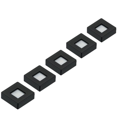 Kit 5 Spot LED Quadrado Sobrepor Embutir p/Móveis Nichos:Branco Frio/Preto