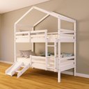 Ver imagem 1 de Beliche Solteiro Casinha com Kit Escada/Escorregador Grade Proteção Madeira Maciça Branco