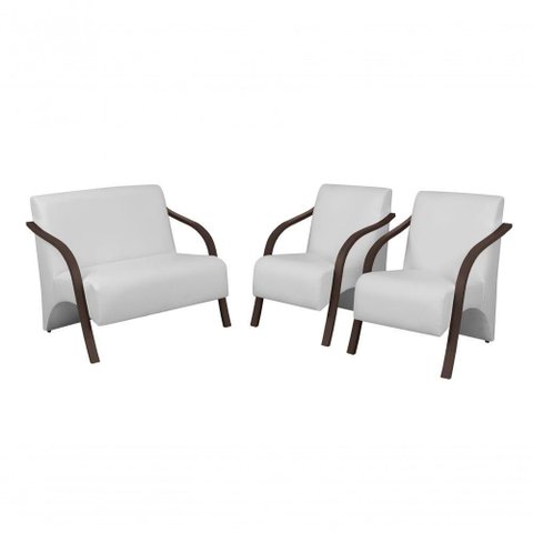 Conjunto Poltronas Vênus Pés Madeira Courino Branco