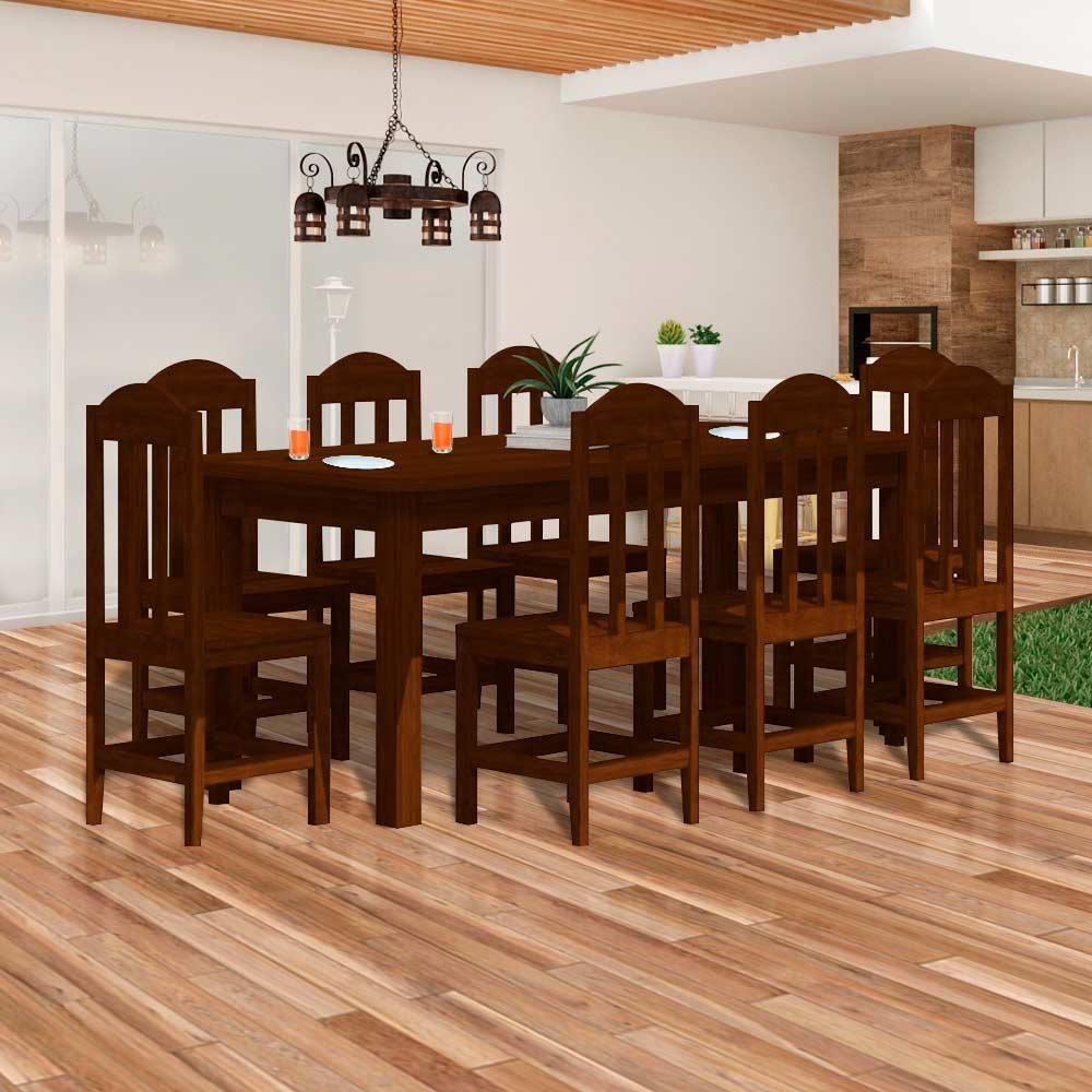 Mesa com 8 Cadeiras 200x88 Madeira Maciça Safira Castanho Nemargi ...