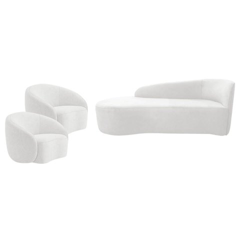 Kit Divã Recamier Orgânico França 160cm Lado Esquerdo e 2 Poltronas Amore Bouclé