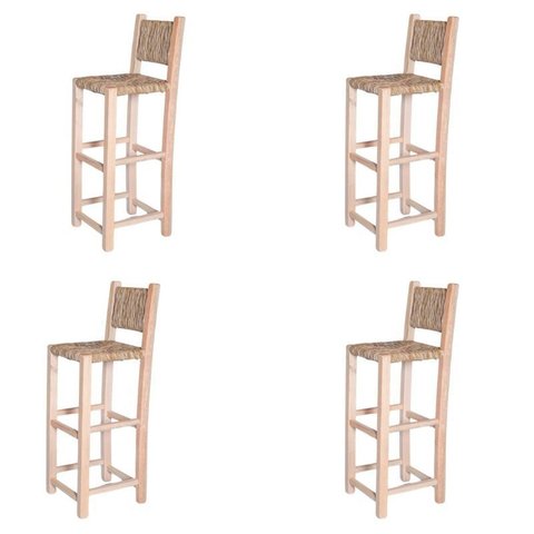 Kit 4 Banquetas com Assento e Encosto de Palha