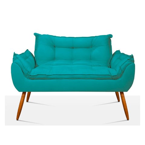 Namoradeira Decorativa Opala em Suede 2 Lugares com Pés em Madeira Balaqui Decor