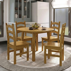 Conjunto com Mesa de Jantar 103cm Redonda e 4 Cadeiras 100% Madeira Maciça Parit Espresso Móveis