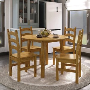 Conjunto com Mesa de Jantar 103cm Redonda e 4 Cadeiras 100% Madeira Maciça Parit Espresso Móveis