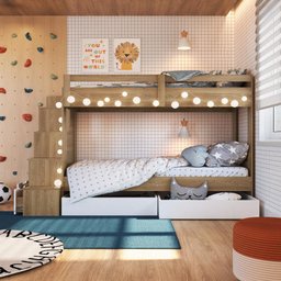 Beliche Infantil com Escada Nicho e Gavetas Linha Infanto Aveiro Oak/branco Bi004 Completa Móveis - 7 Beliche Infantil com Escada Nicho e Gavetas Linha Infanto Aveiro Oak/branco Bi004 Completa Móveis - 7