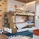 Ver imagem 1 de Beliche Infantil com Escada e Nichos com 2 Gavetões Oak/Branco - Completa Móveis