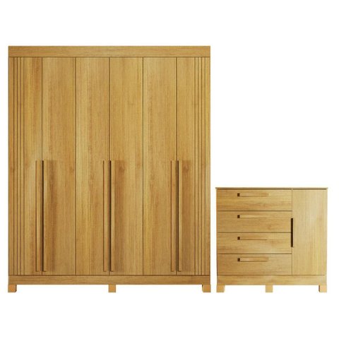 Guarda Roupa Corta Pau 6 Portas Cinamomo com Cômoda Quero Quero 1 Porta 4 Gavetas Cinamomo –
