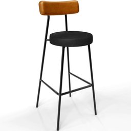 Banqueta Alta Bar Cozinha Sala De Jantar Milão L02 Couríssimo Whisky Preto - Lyam Decor - 1