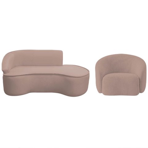 Kit Divã Recamier Orgânico Marrocos 180cm Lado Direito e 1 Poltronas Amore Linho