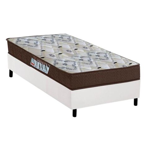 Cama Box Solteiro: Colchão Espuma Ortobom D45/EP Fort Tech ISO 150 + Base CRC Suede White(88x188)