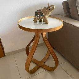 Mesa de Canto Sala Lateral com Tampo de Vidro 50 Centímetros:mel/off White/60 Centímetros - 2