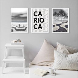 Kit 3 Quadros Rio de Janeiro - Copacabana 24x18cm:madeira Branca - 2