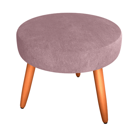 Puff Lyon Veludo Turkey Rosa 43cm com Base em Madeira para Quarto e Decoração