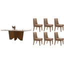 Ver imagem 1 de Mesa Cozinha Nevada c/ Tampo Madeirado c/ Vidro Canto Curvo 180x90cm e 6 Cadeiras Dafne Madeira Maci