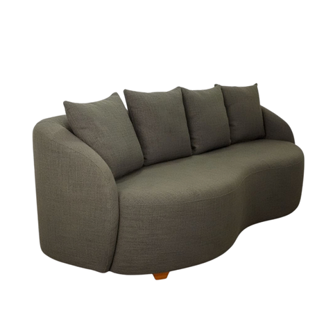 Sofá Orgânico Estofado 3 Lugares Design Curvo Horos Hope Linho Verde Musgo