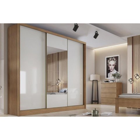 Guarda Roupas 3 Portas de Correr de (1 C- Espelho) e 4 Gavetas Arezzo-medelim Cumaru-fendi - Novo