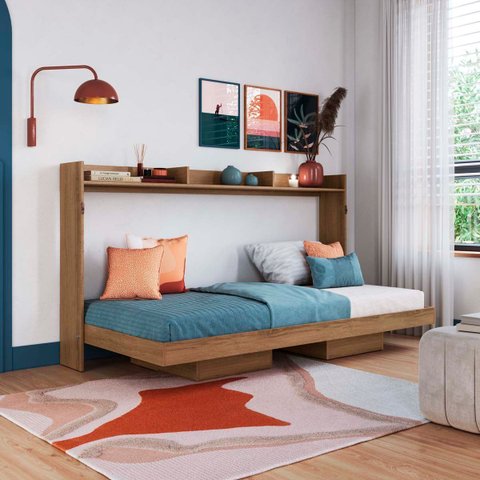 Cama de Solteiro Articulável Horizontal com Nichos Mel